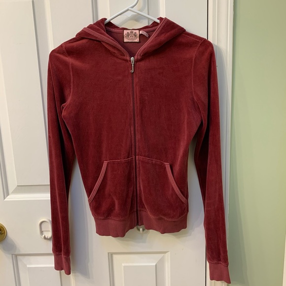 Juicy Couture Tops - BURGUNDY JUICY COUTURE VELOUR TRACK JACKET / SMALL